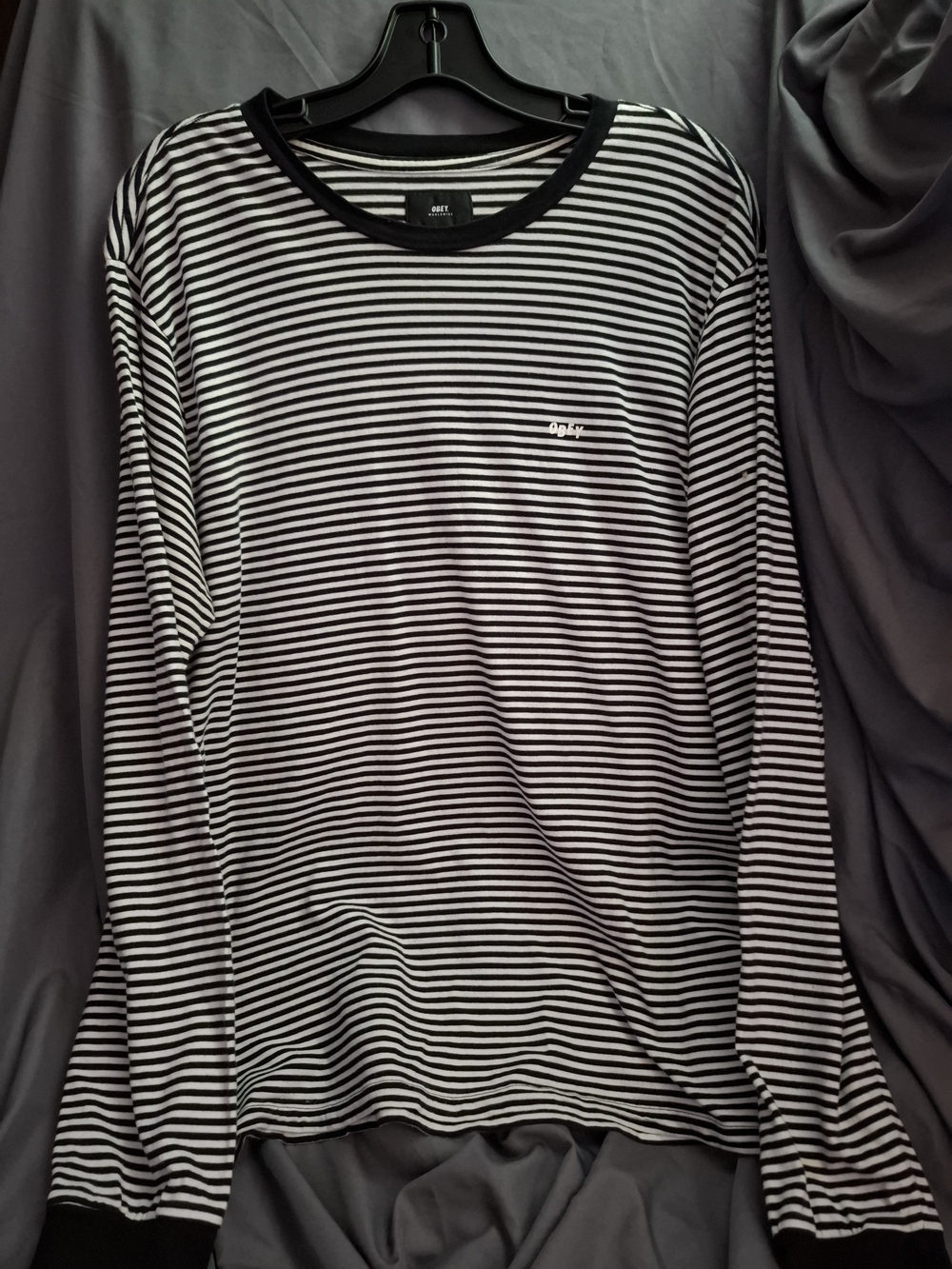 Obey Striped Black & White Long Sleeve Tee Size L
